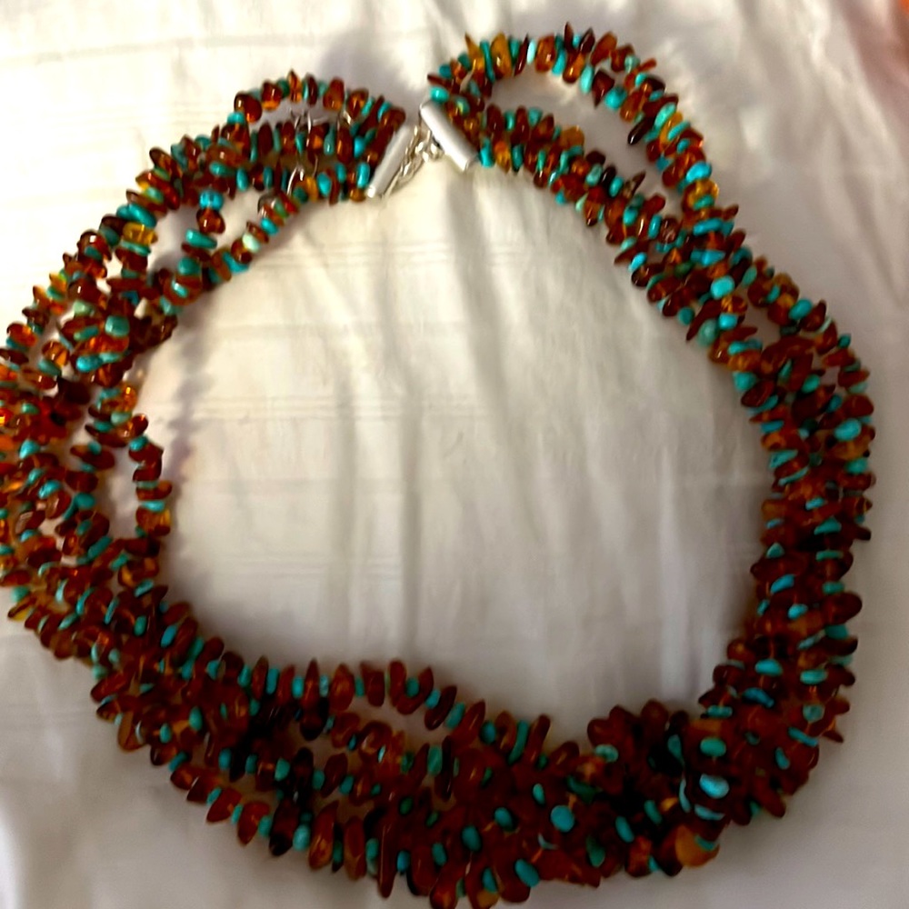 Beautiful 5 strands of Amber and Turquoise 
Jay King EDITION
